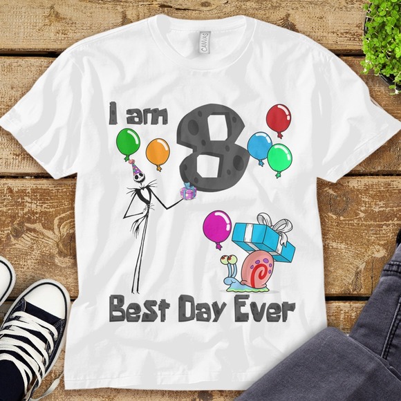 Jack Skellington Birthday I'm 8 Best Day Ever 8th Birthday Unisex Tee T-shirt - Picture 1 of 2